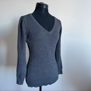 Grey Long Sleeve V Neck Sweater Top